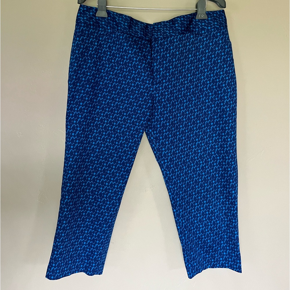 Coldwater Creek Two-Tone Blue Geometric Print Capris Pants Women’s Size 16